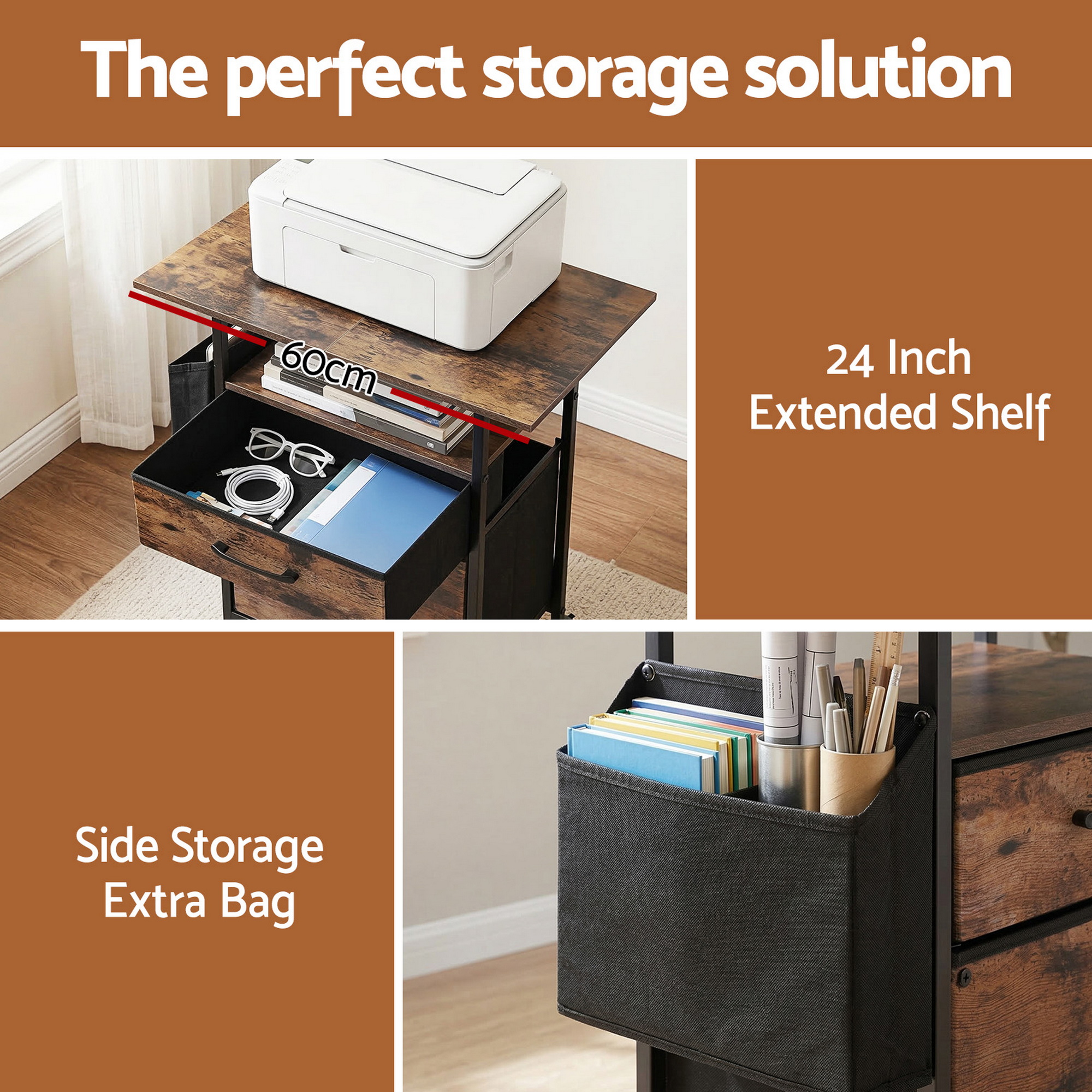 Artiss 2 Drawer Rolling File Cabinet with Printer Stand view 5