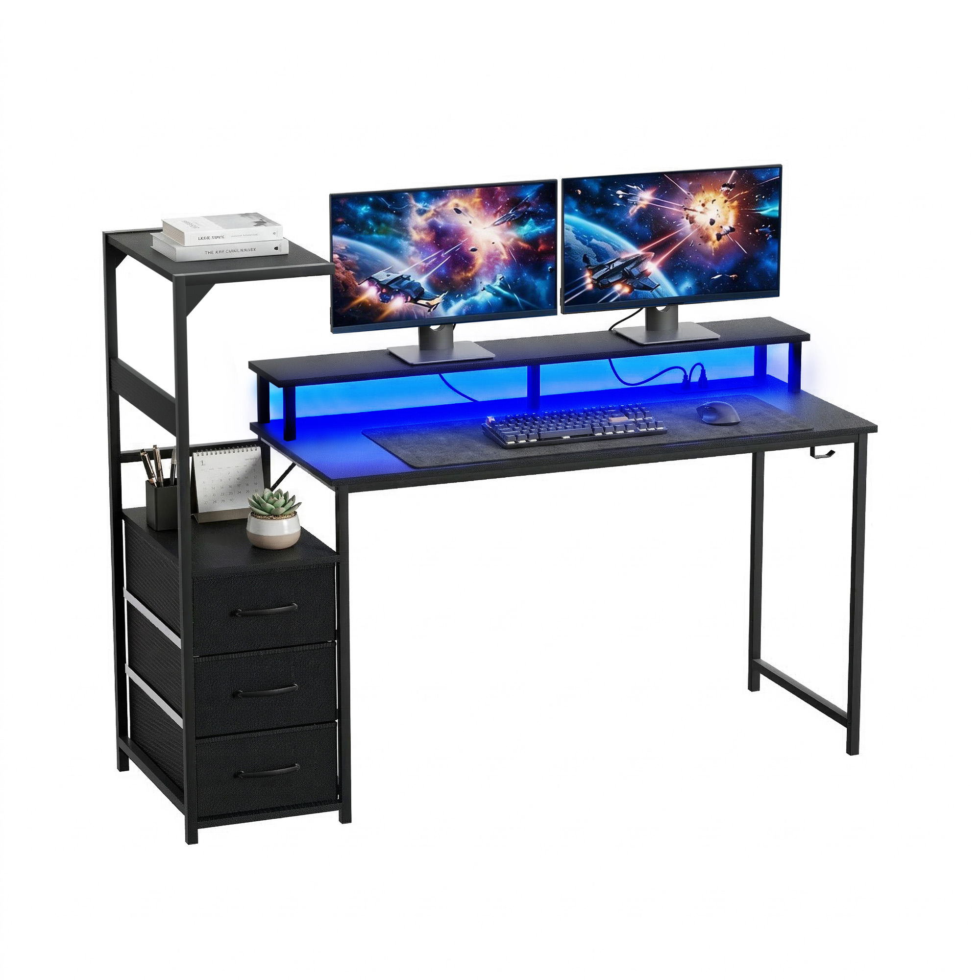 Artiss 145cm L Shaped Gaming Desk with LED Lights