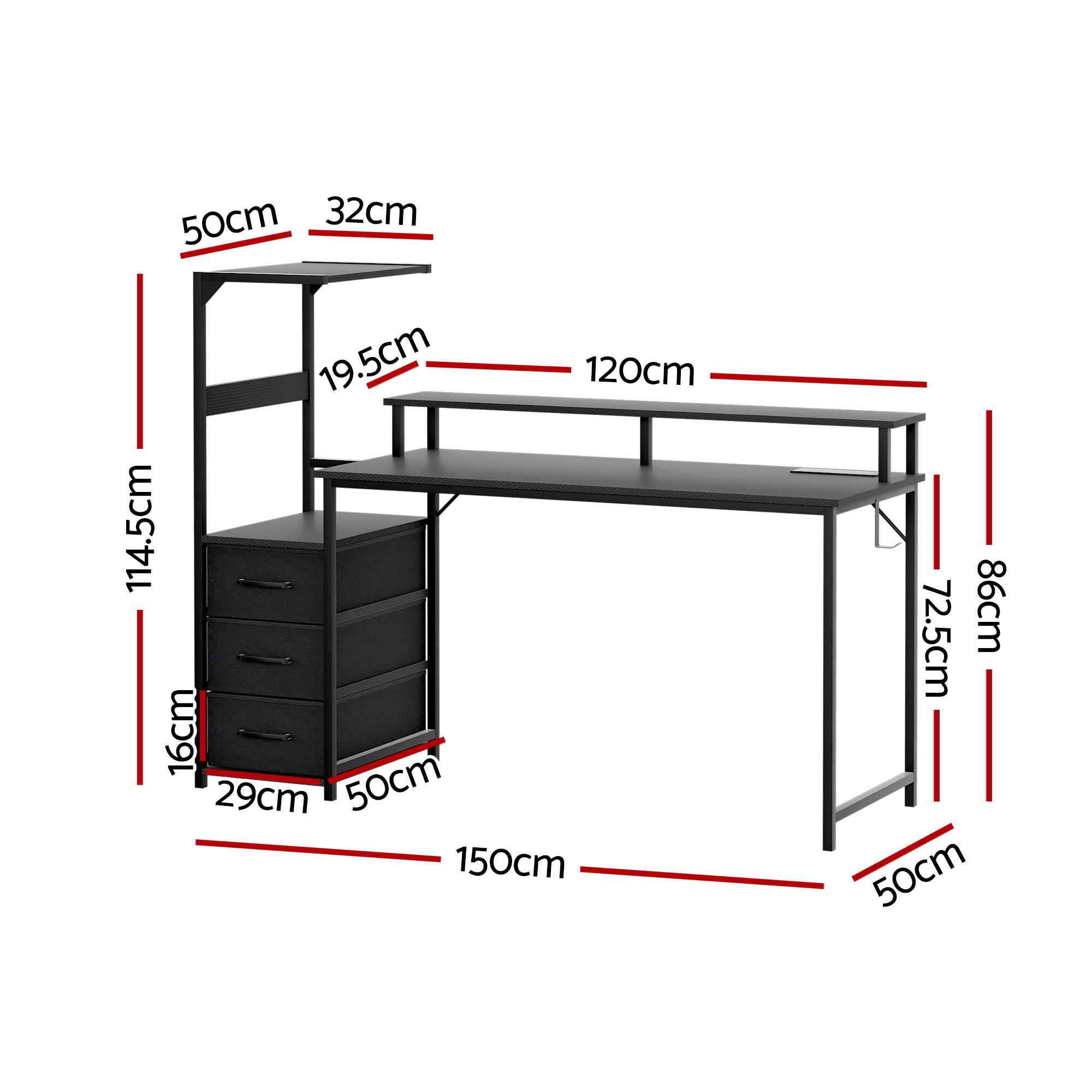 Artiss 145cm L Shaped Gaming Desk with LED Lights view 3