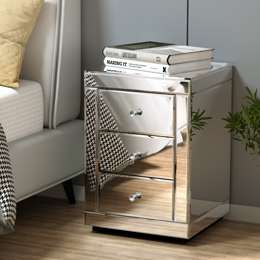 Artiss Presia Bedside Table Set of 2, Mirrored Glass