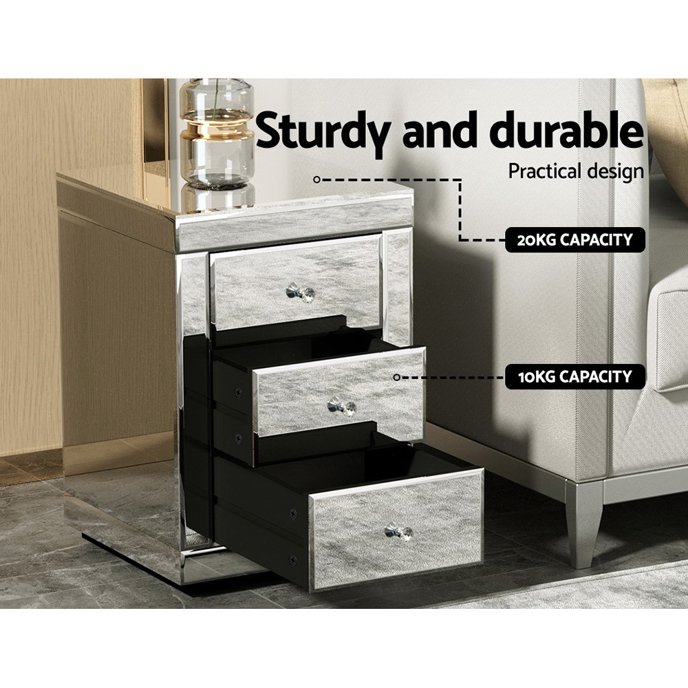 Artiss Presia Bedside Table Set of 2, Mirrored Glass view 5