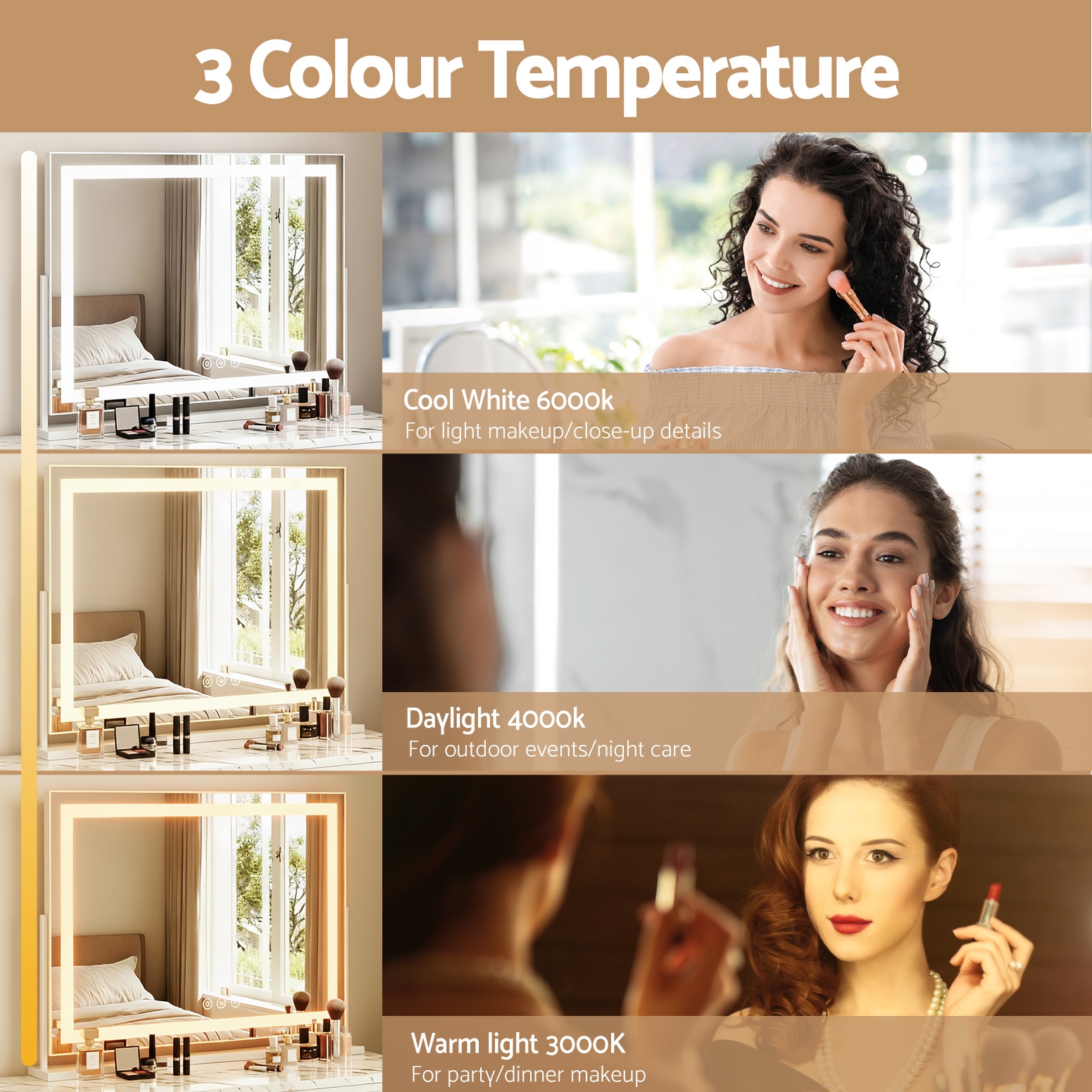 Embellir Hollywood Makeup Mirror 80x65cm LED, White Frame view 4