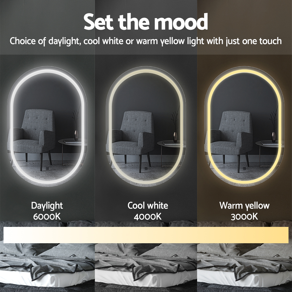 Embellir Oval LED Wall Mirror 50x75cm Bathroom Vanity view 5