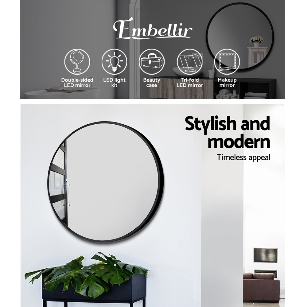 Embellir Round Wall Mirror Black, 70cm & More Sizes view 4