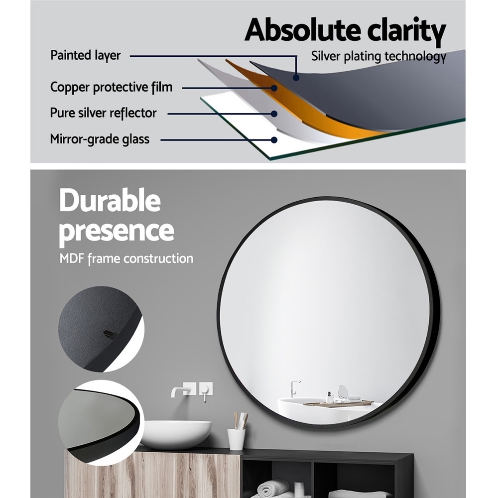 Embellir Round Wall Mirror Black, 70cm & More Sizes view 5