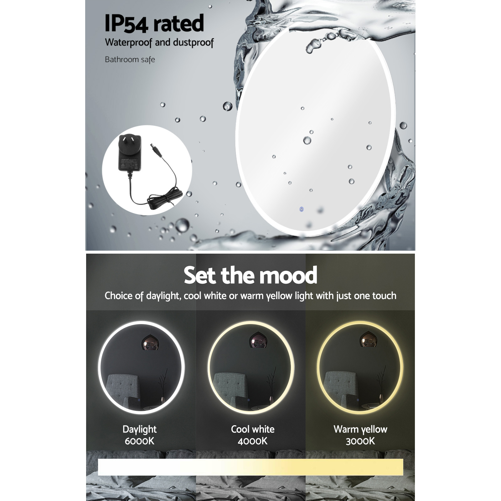Embellir Round LED Wall Mirror 80cm Bathroom Vanity view 5