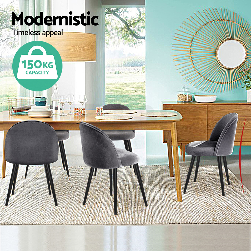 Artiss Velvet Dining Chairs Set of 4 Curved Dark Grey view 4