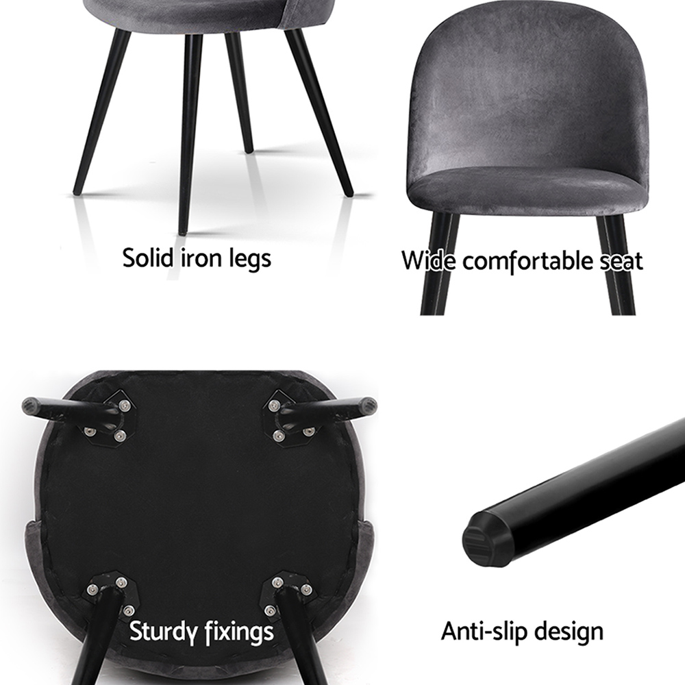 Artiss Velvet Dining Chairs Set of 4 Curved Dark Grey view 5