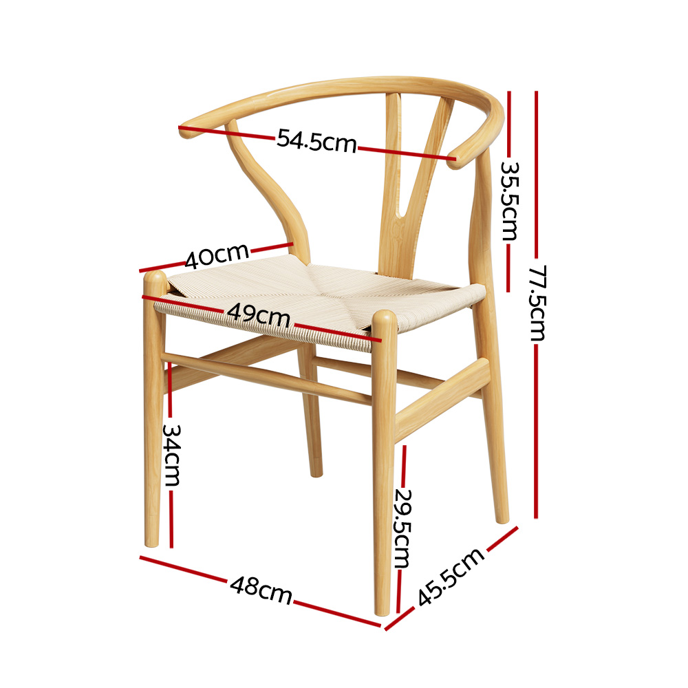 Artiss Dining Chair Wooden Rattan Seat Wishbone Back view 2