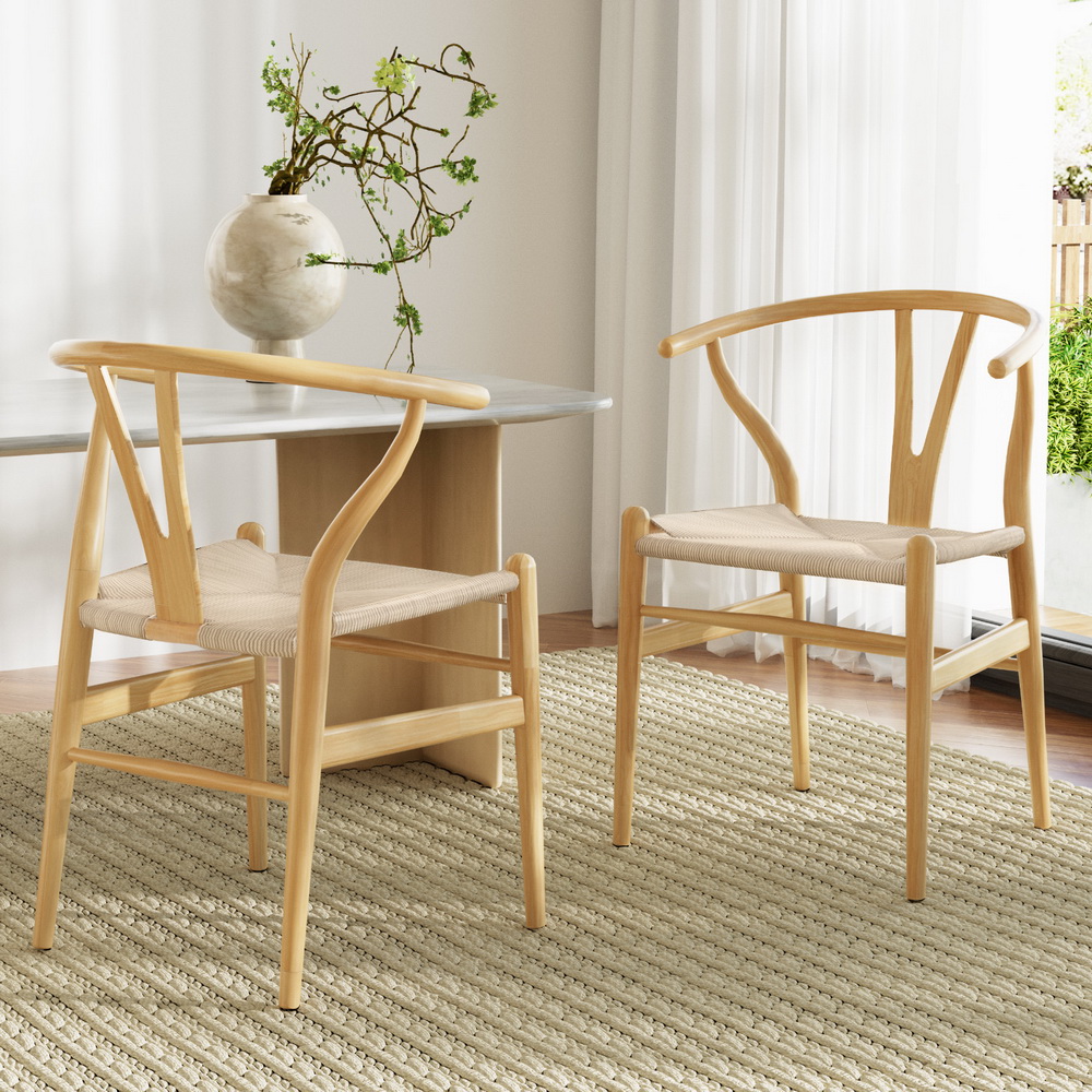 Artiss Wishbone Dining Chairs, Rattan Seat Set of 2