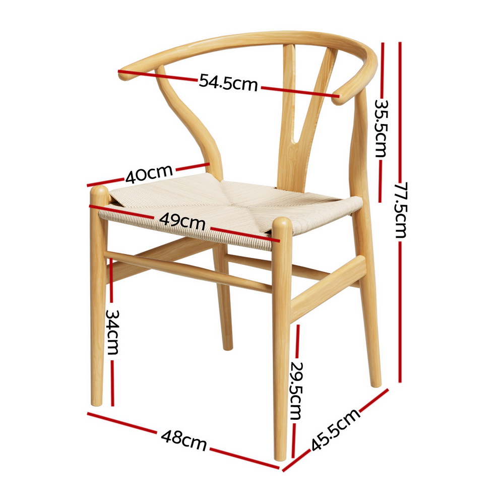 Artiss Wishbone Dining Chairs, Rattan Seat Set of 2 view 2