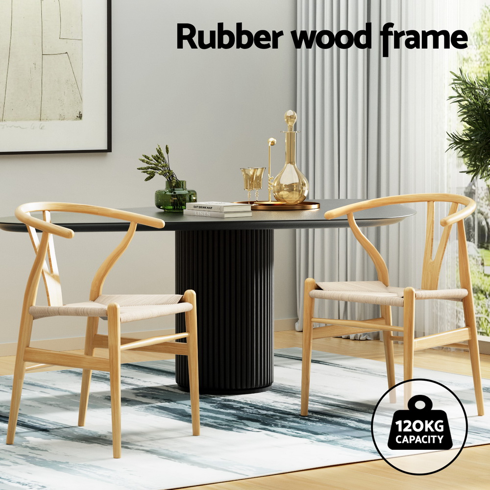 Artiss Wishbone Dining Chairs, Rattan Seat Set of 2 view 4