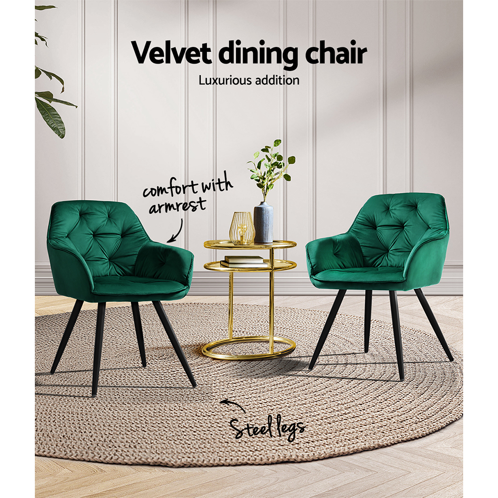 Artiss Velvet Diamond Tufted Dining Chairs, Set of 2 or 4 view 4