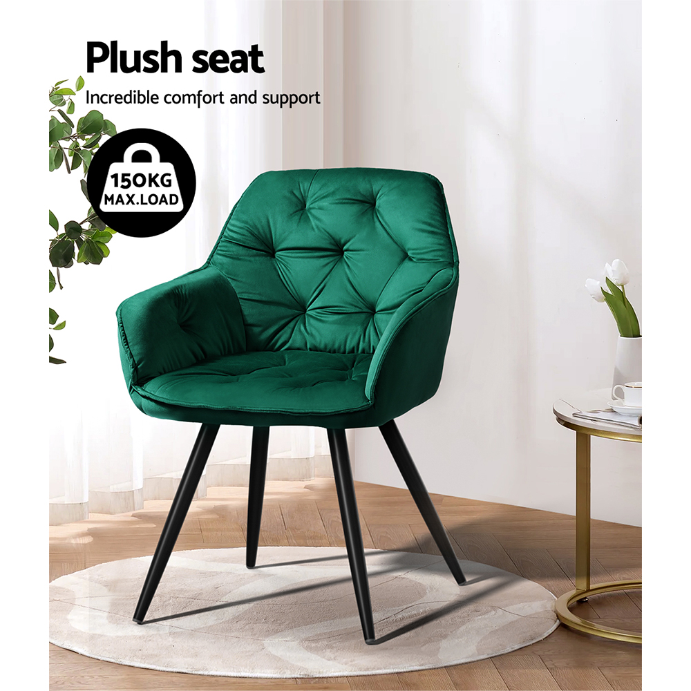 Artiss Velvet Diamond Tufted Dining Chairs, Set of 2 or 4 view 5