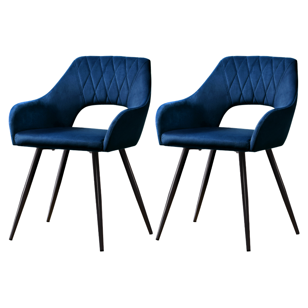 Artiss Velvet Hollow Dining Chairs, Single or Set of 2, Blue