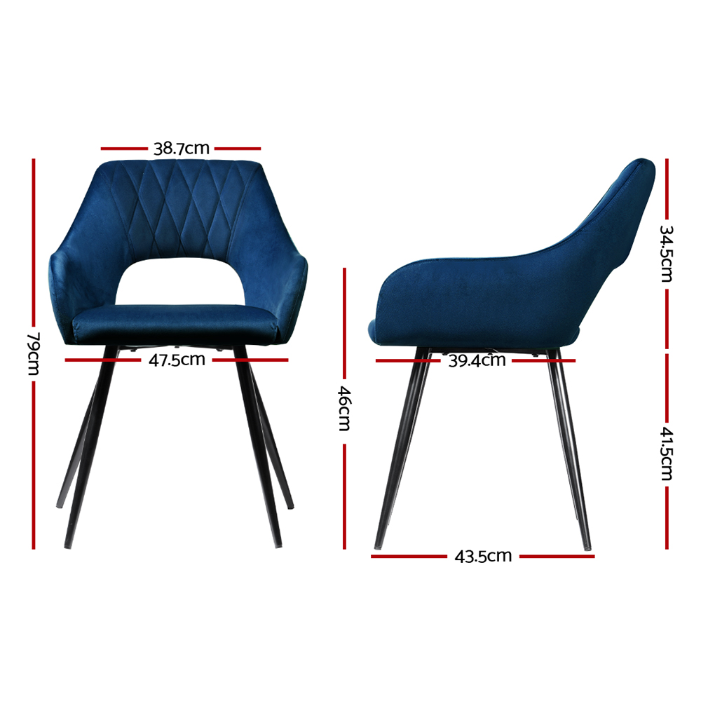 Artiss Velvet Hollow Dining Chairs, Single or Set of 2, Blue view 2