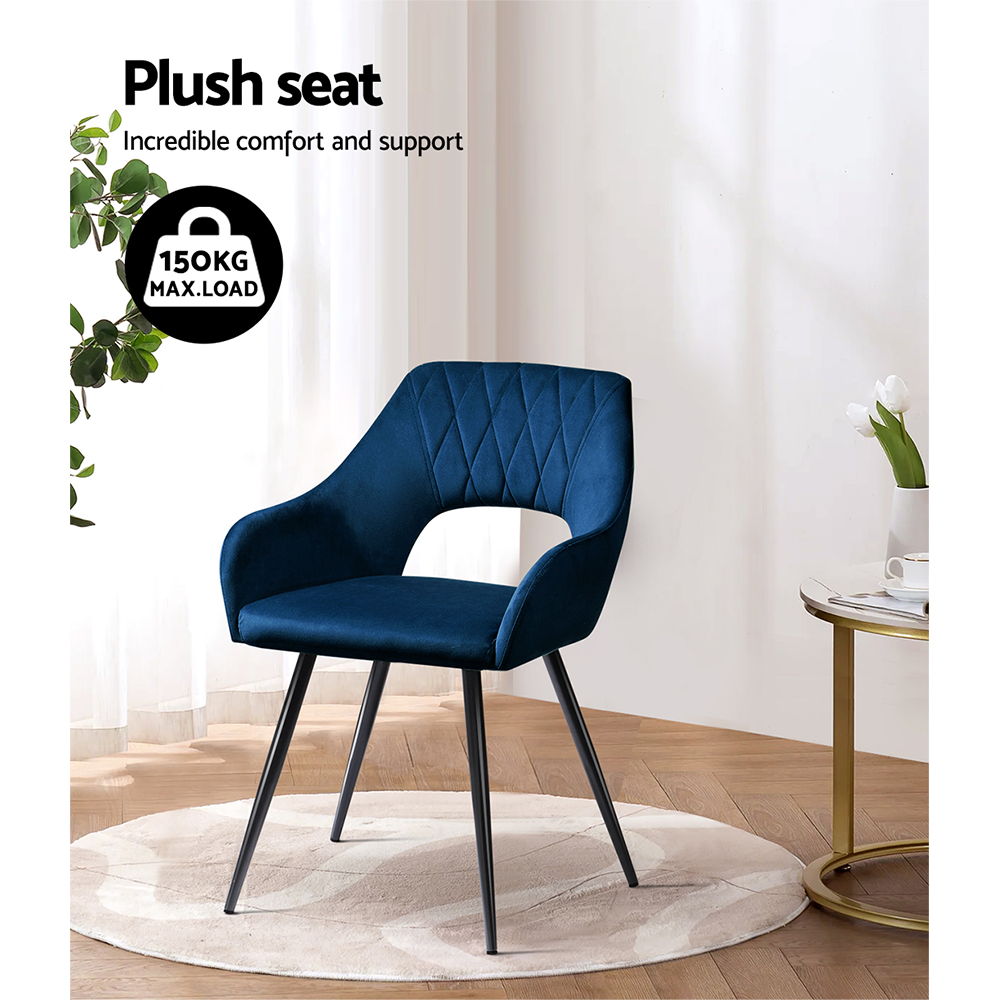 Artiss Velvet Hollow Dining Chairs, Single or Set of 2, Blue view 5