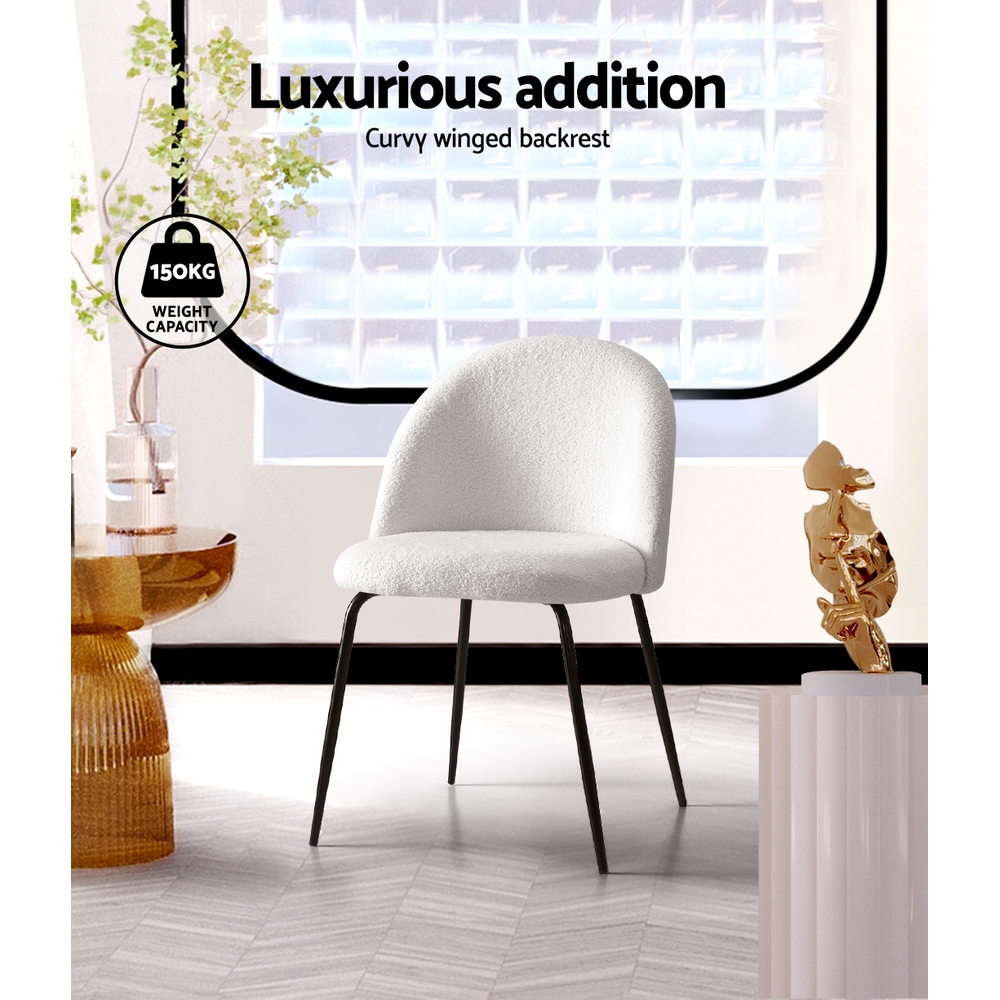 Artiss Tofa Sherpa Boucle Dining Chairs, White view 4