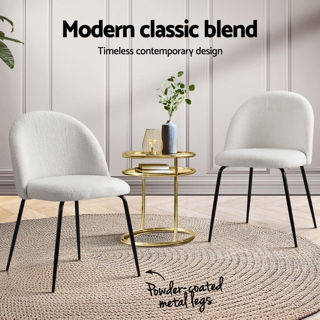 Artiss Tofa Sherpa Boucle Dining Chairs, Set of 4, White view 5