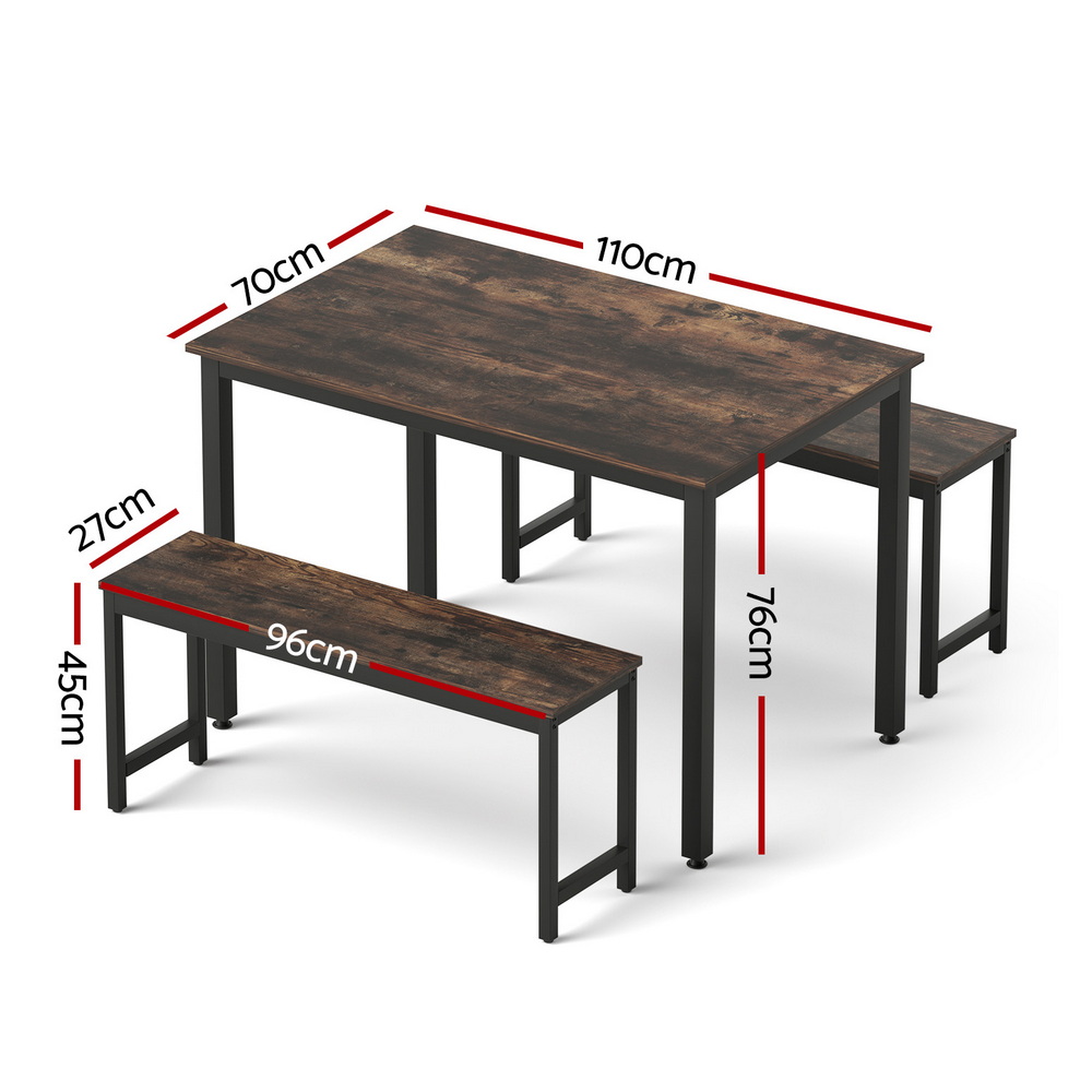 Artiss 3-Piece Dining Set with Bench Dark Walnut view 2