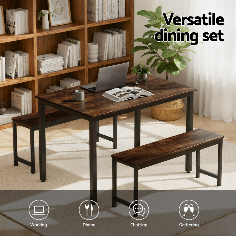 Artiss 3-Piece Dining Set with Bench Dark Walnut view 4