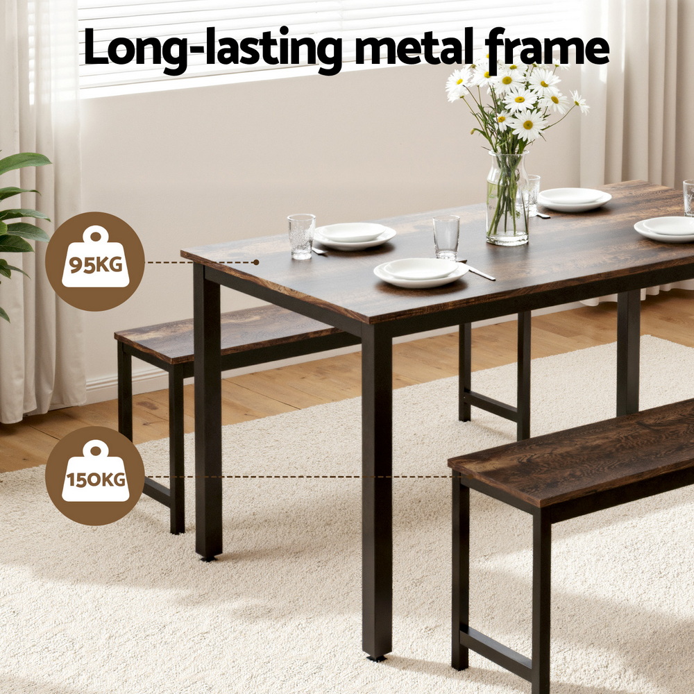 Artiss 3-Piece Dining Set with Bench Dark Walnut view 5