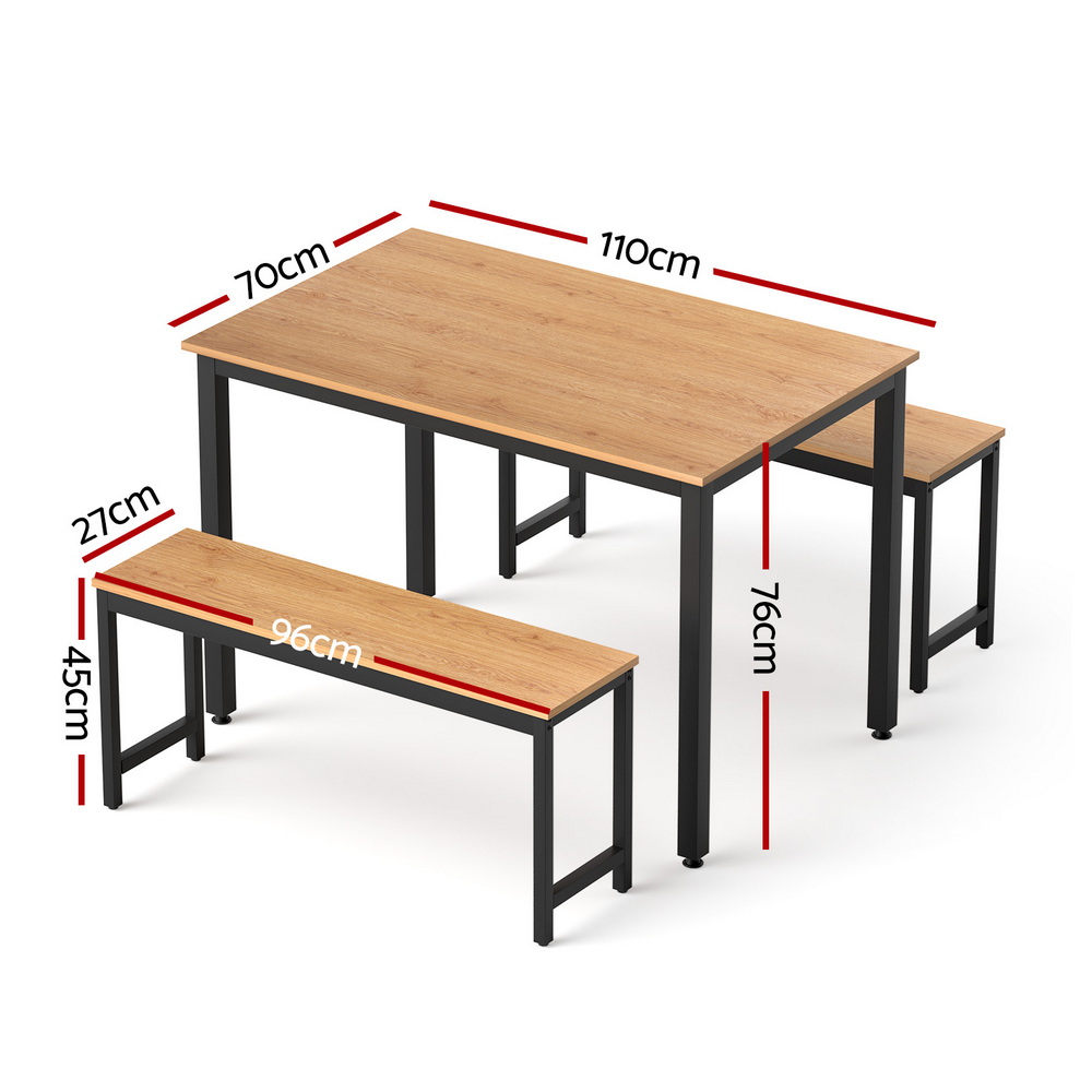 Artiss 3-Piece Dining Set with Bench Natural Oak view 2