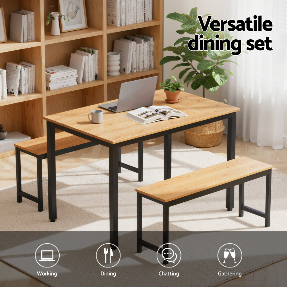 Artiss 3-Piece Dining Set with Bench Natural Oak view 4