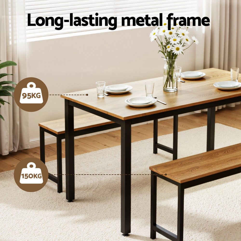 Artiss 3-Piece Dining Set with Bench Natural Oak view 5