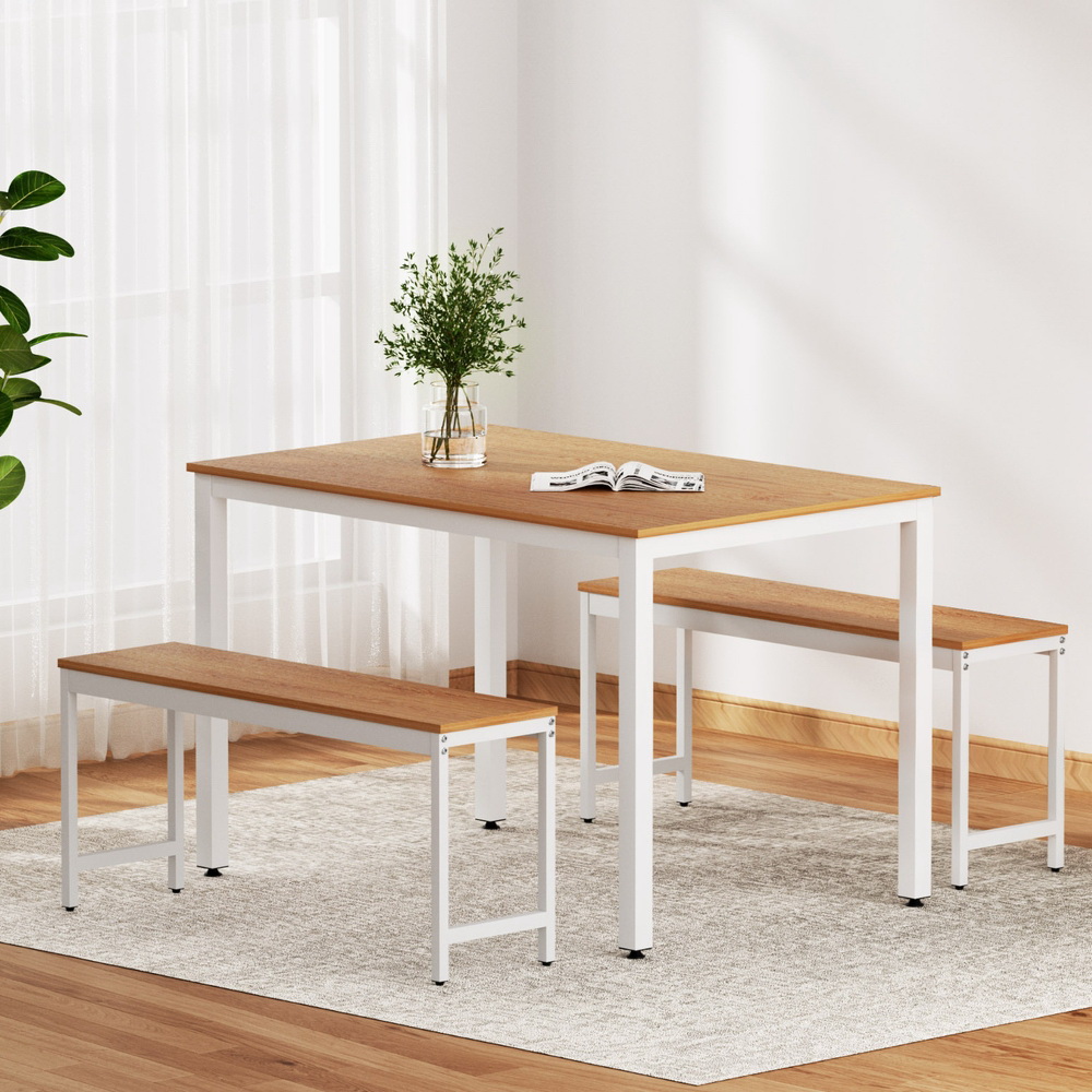 Artiss 3-Piece Dining Set Rectangle Table with Benches