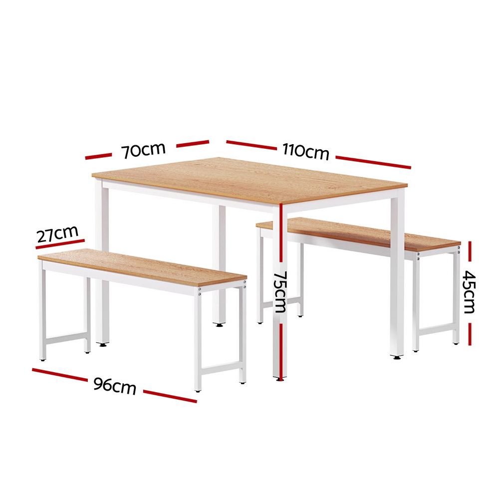 Artiss 3-Piece Dining Set Rectangle Table with Benches view 2