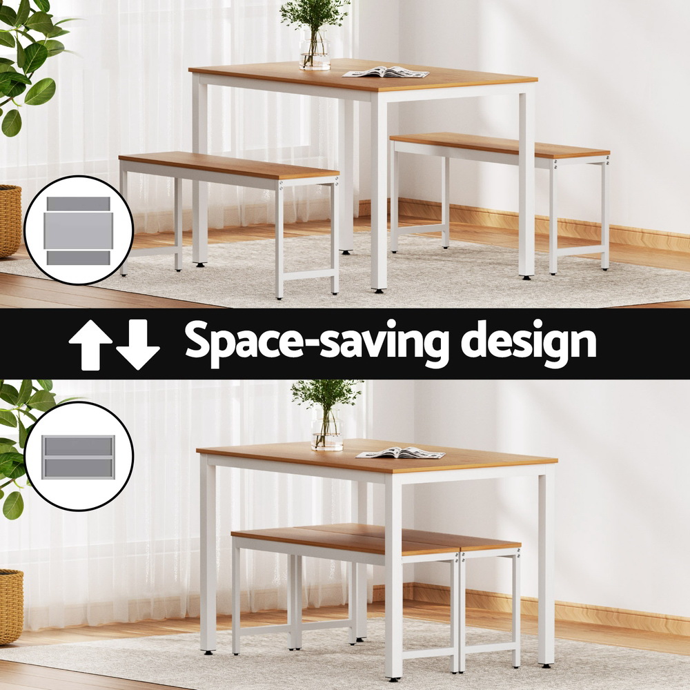 Artiss 3-Piece Dining Set Rectangle Table with Benches view 4