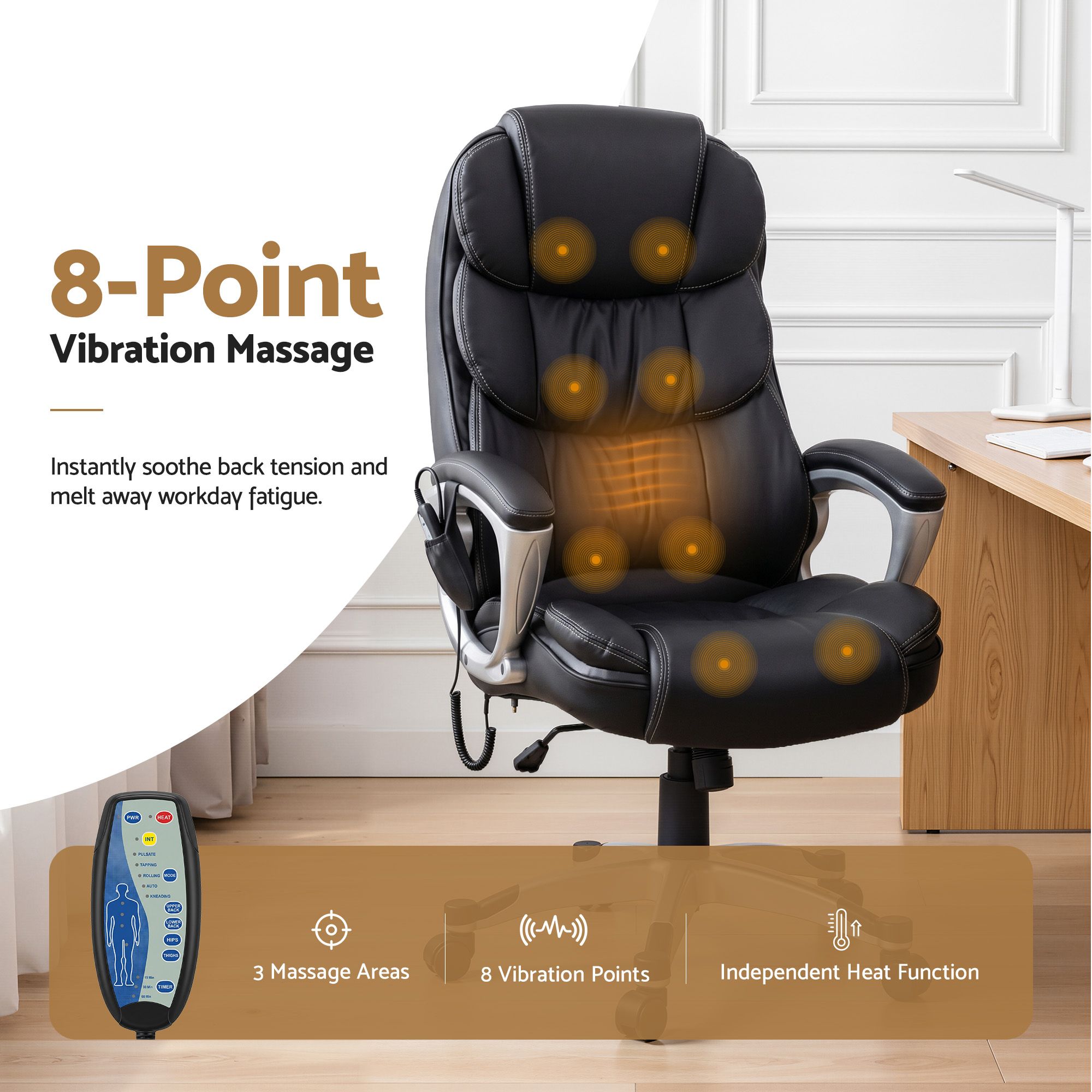 Artiss 8-Point Massage Office Chair Heated Black view 4