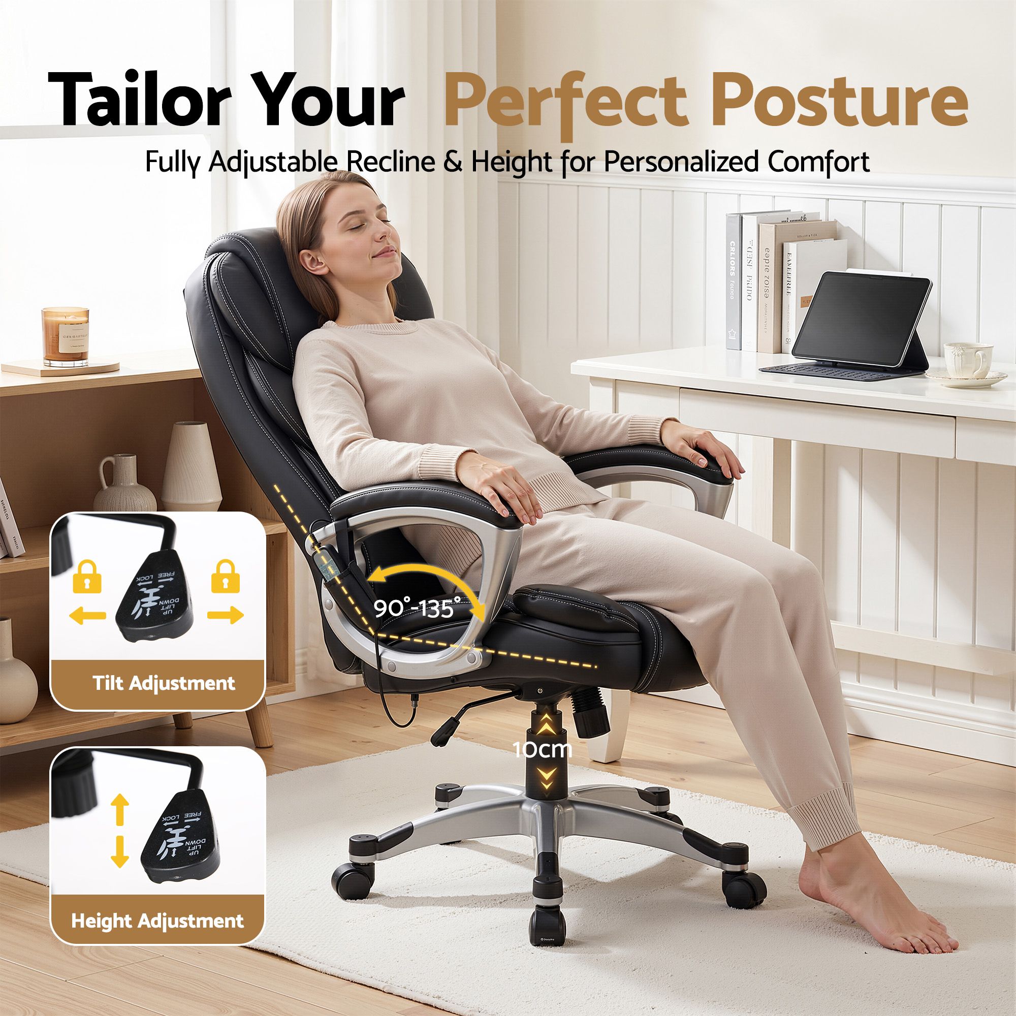 Artiss 8-Point Massage Office Chair Heated Black view 5