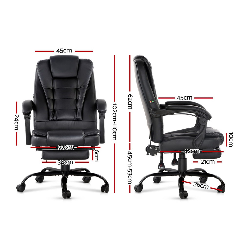 Artiss 2 Point Massage Office Chair PU Leather with Footrest view 2