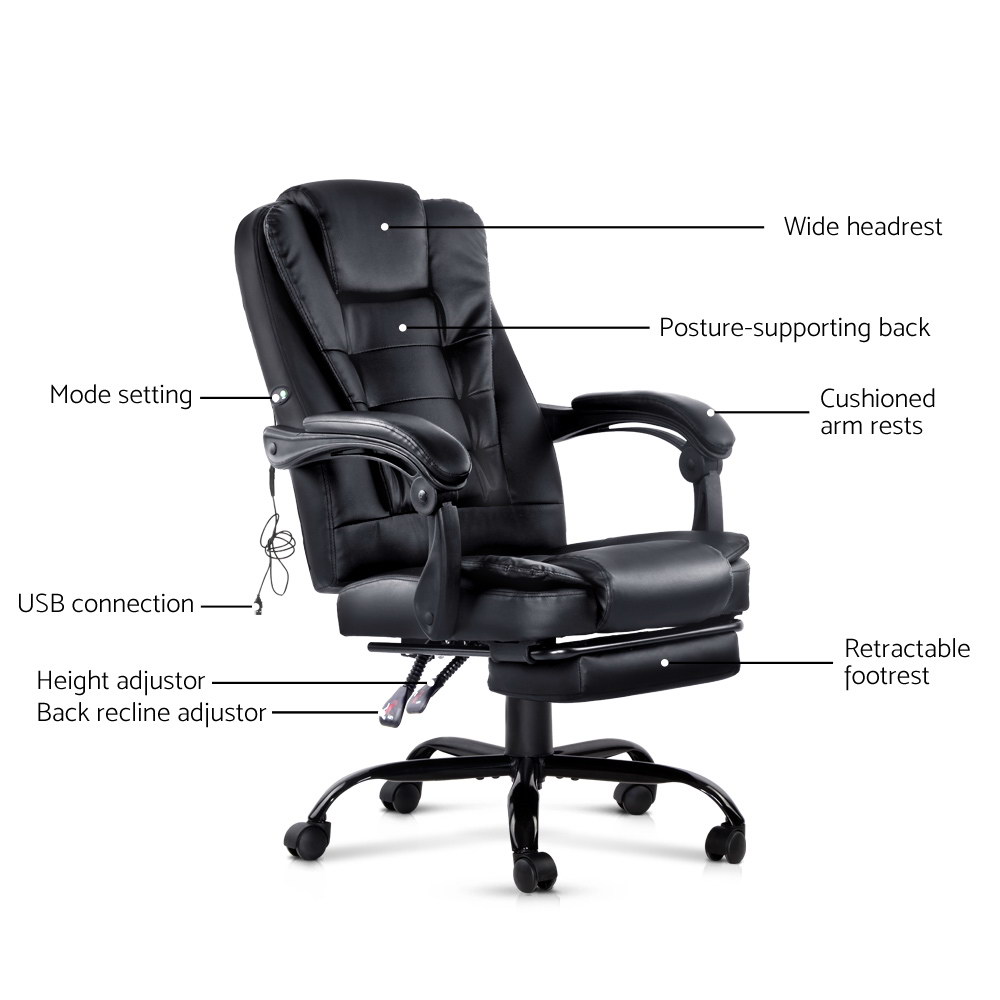 Artiss 2 Point Massage Office Chair PU Leather with Footrest view 3