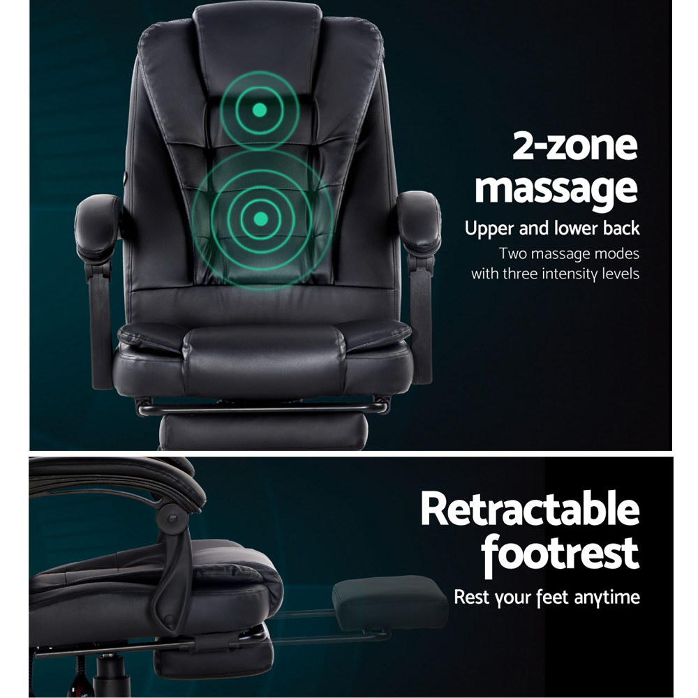 Artiss 2 Point Massage Office Chair PU Leather with Footrest view 5