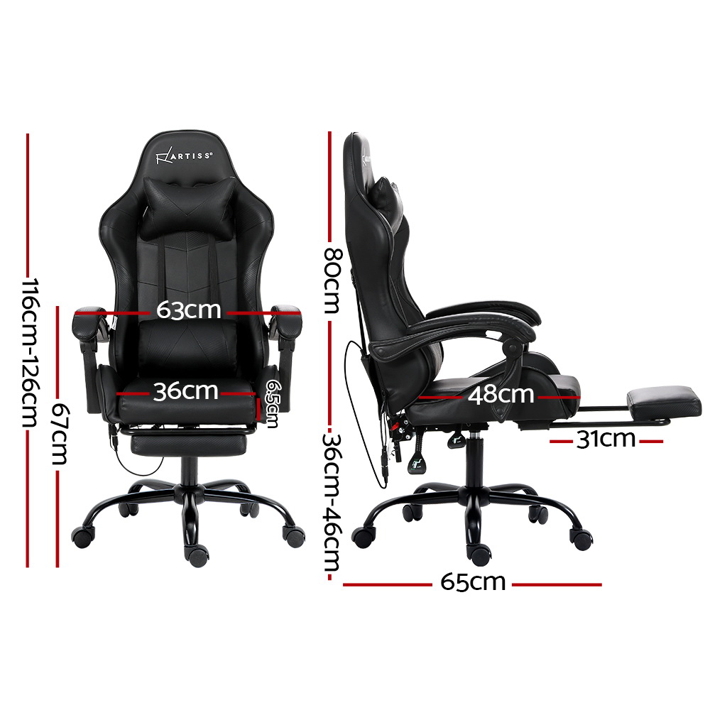 Artiss 6-Point Massage Gaming Office Chair Black view 2