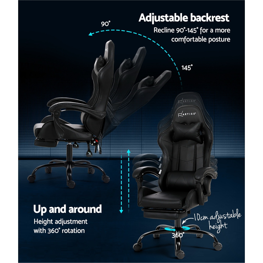 Artiss 6-Point Massage Gaming Office Chair Black view 5