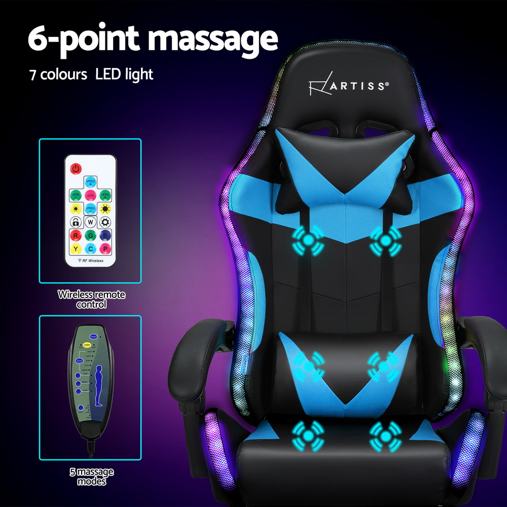 Artiss Massage Gaming Office Chair with LED Footrest view 4