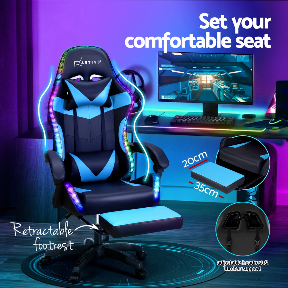 Artiss Massage Gaming Office Chair with LED Footrest view 5