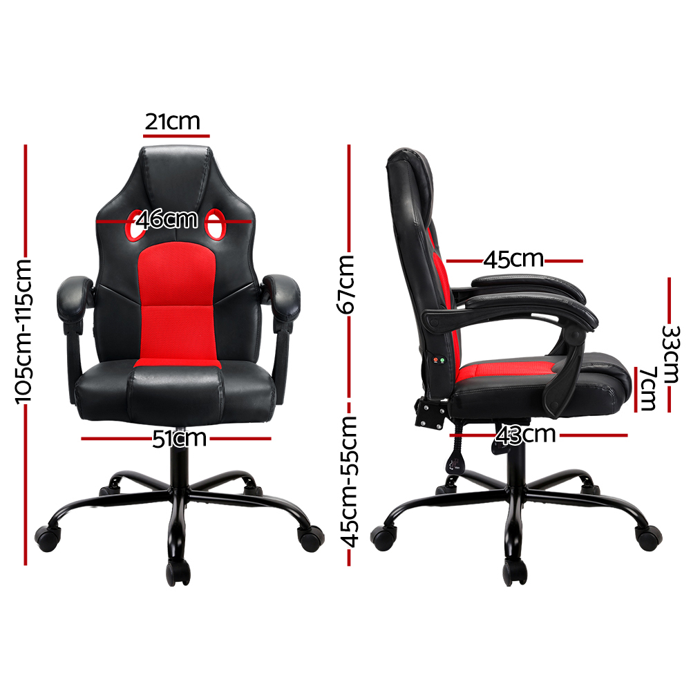 Artiss 2 Point Massage Gaming Office Chair PU Leather Red view 2