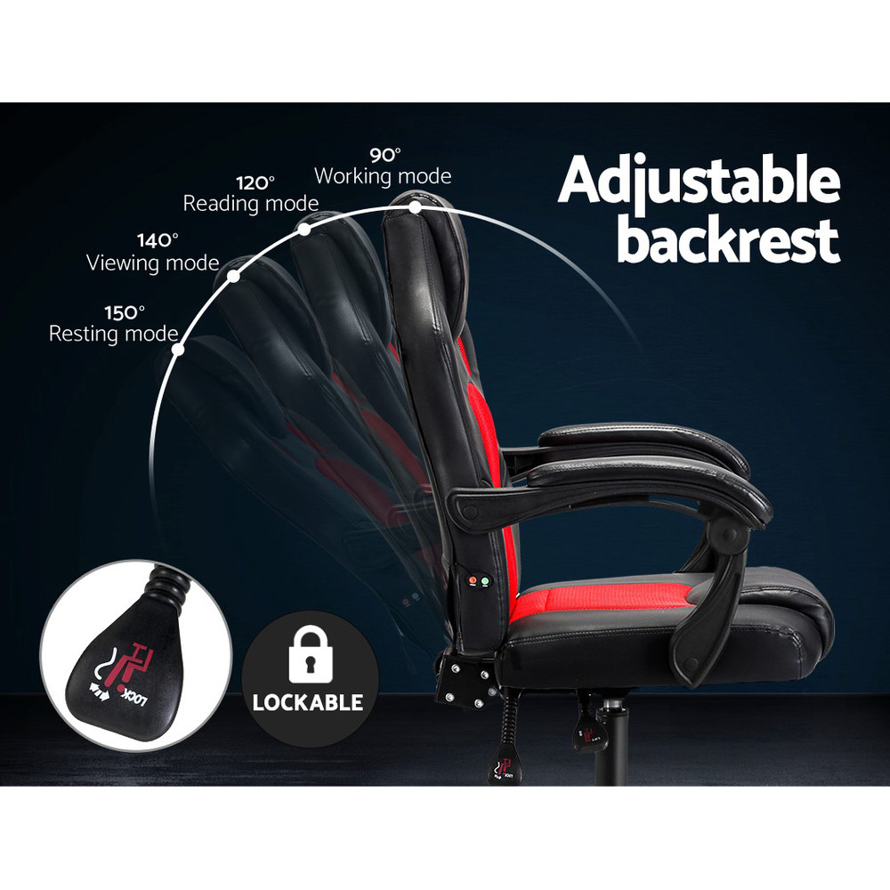 Artiss 2 Point Massage Gaming Office Chair PU Leather Red view 5