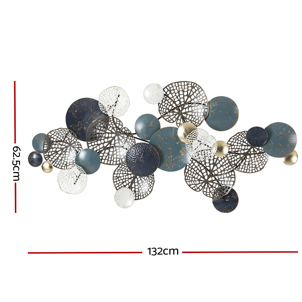 Artiss Metal Wall Art Hanging Sculpture Leaf Circles Blue view 2