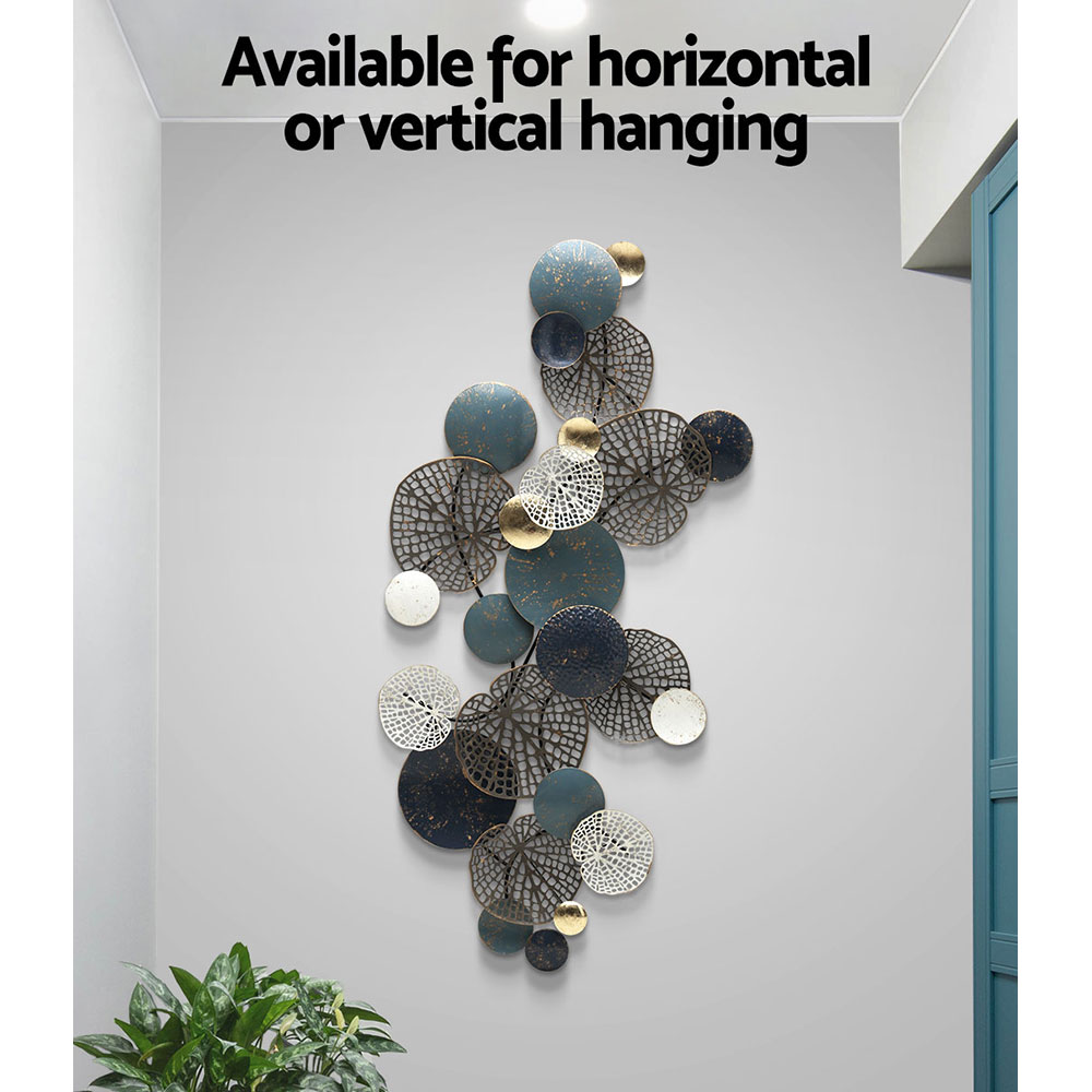 Artiss Metal Wall Art Hanging Sculpture Leaf Circles Blue view 4