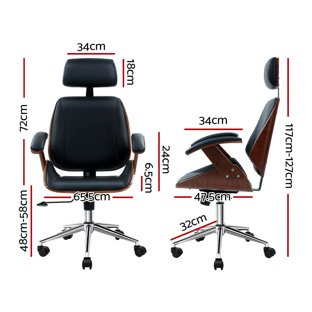 Artiss Wooden Office Chair with Leather Seat Black view 2