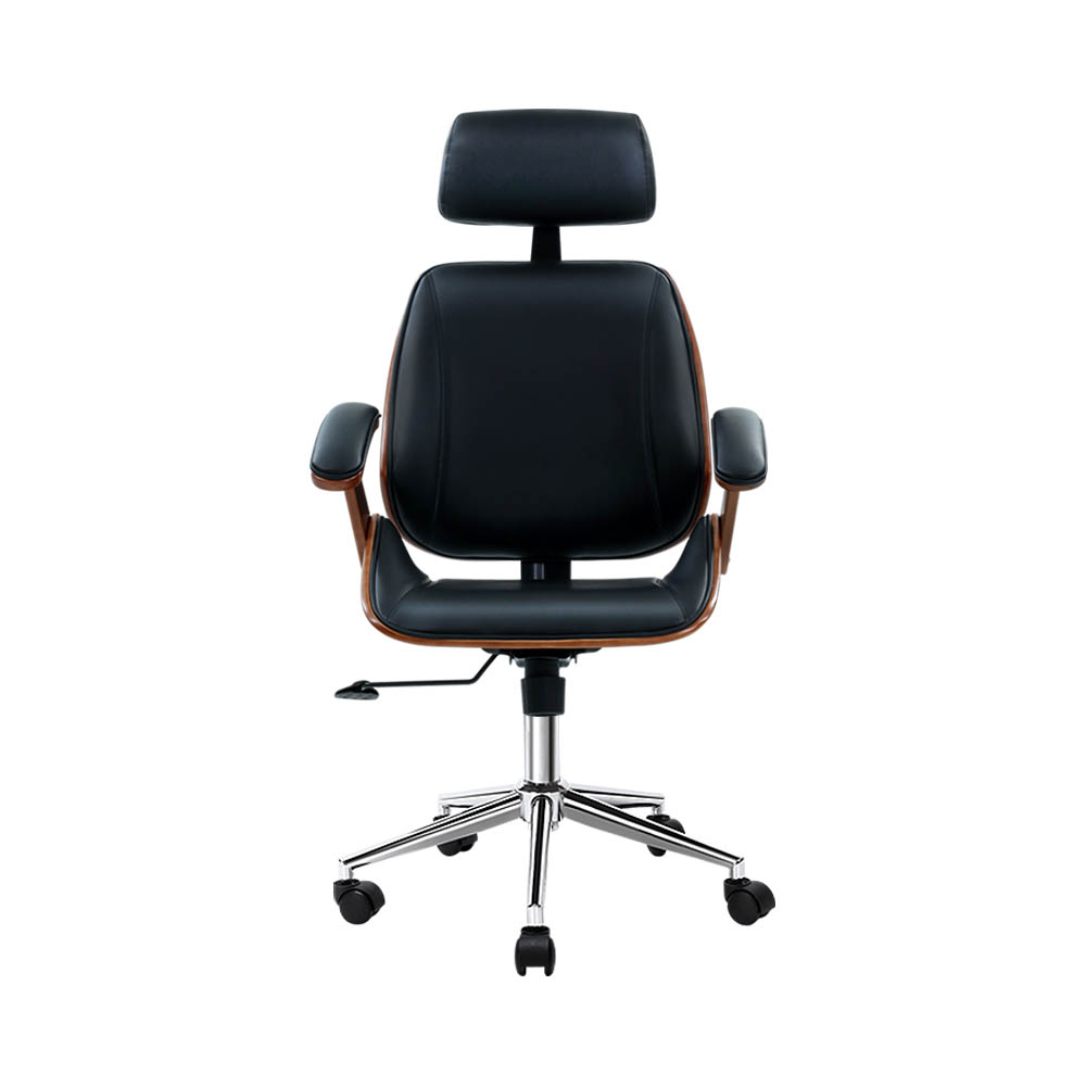 Artiss Wooden Office Chair with Leather Seat Black view 3