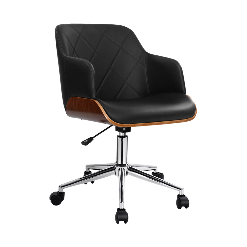 Artiss Wooden Office Chair with Fabric Seat Black