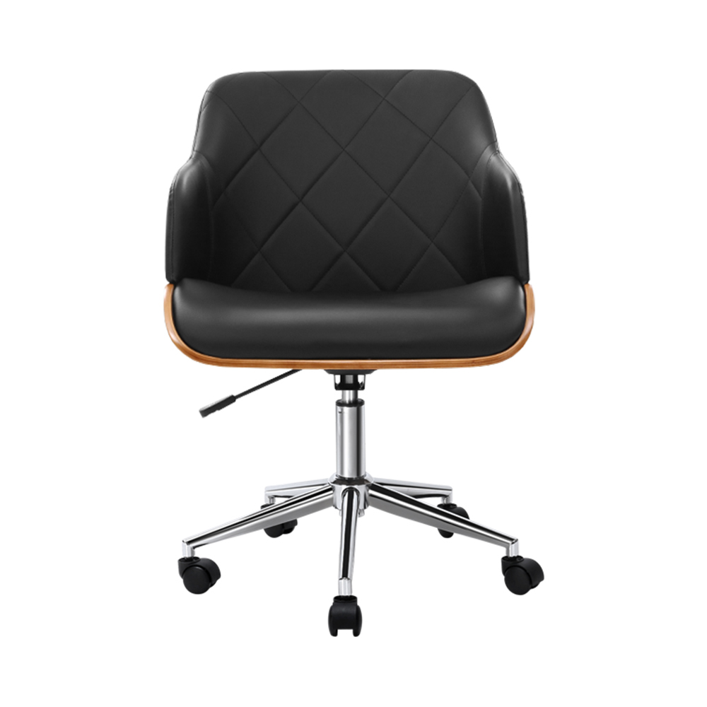 Artiss Wooden Office Chair with Fabric Seat Black view 3