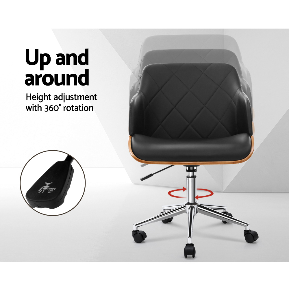 Artiss Wooden Office Chair with Fabric Seat Black view 4